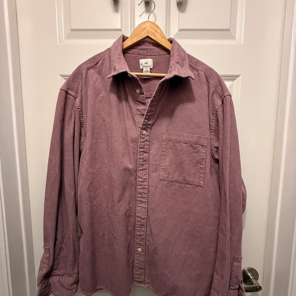 H&M Men's Casual Mauve Button-Down Shirt